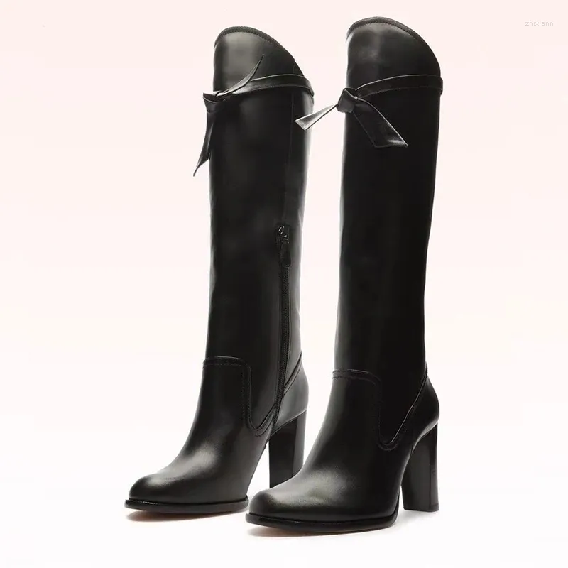 Bottes de marque Walk Show en cuir pour femmes, bottes longues et droites, Vintage, talons hauts, taille 34 à 43, chaussures de qualité pour femmes