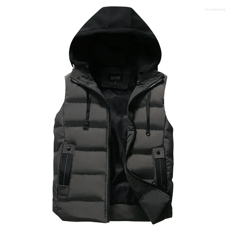 Gilet da uomo addensare gilet invernale impermeabile caldo senza maniche giacca da uomo moda gilet casual con cappuccio autunno maschile