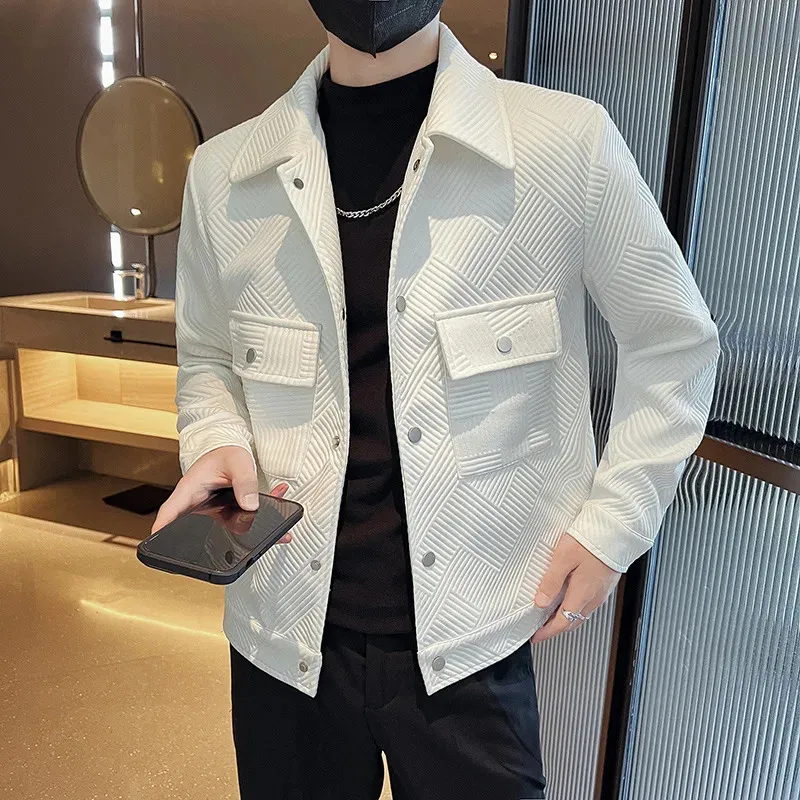 Herrjackor Herrens Autumn/Winter High Quality Fashion Casual Jackets/Man Slim Fit Pure Color Business Style Lapel Coats Plus Size S-3XL 231013