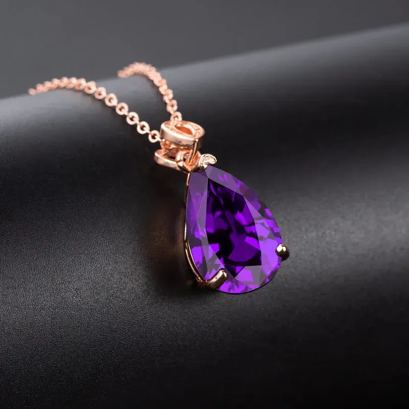 Pendentif colliers solide 18 K or Rose 45 cm collier améthyste topaze femmes 18 K bijoux violet Naszyjnik Collares Mujer pendentifs 231017