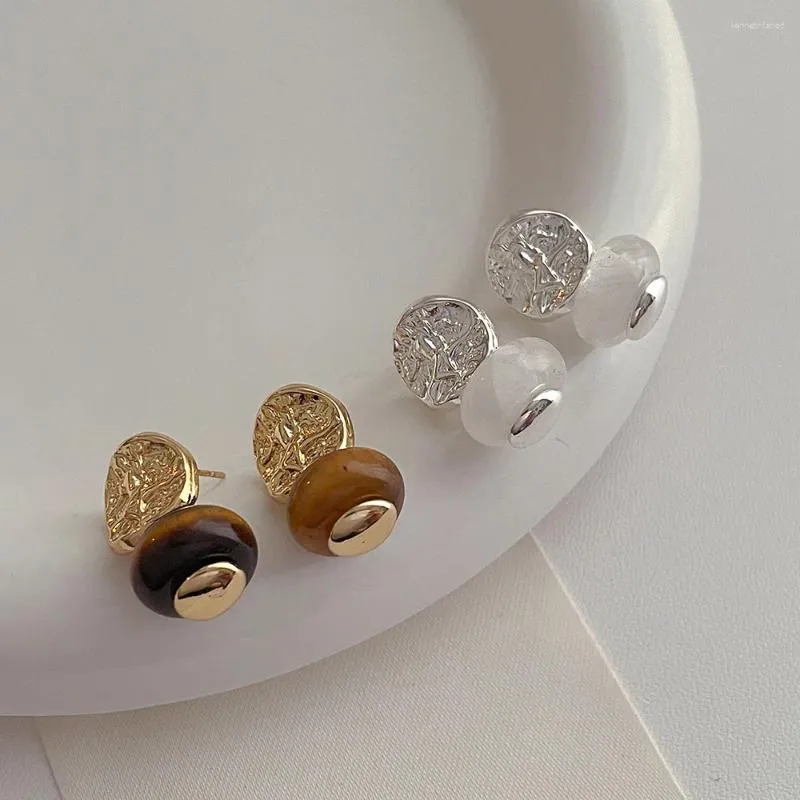 Dangle Earrings Minar Retro 14K Gold Silver Plated Brass透明な茶色の天然石のビーズストランド女性パーティージュエリー