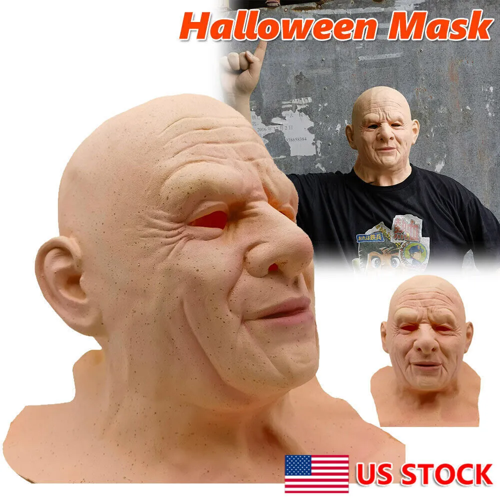 Halloween Oude Man Masker Latex Cosplay Party Realistische Volgelaatsmaskers Hoofddeksel