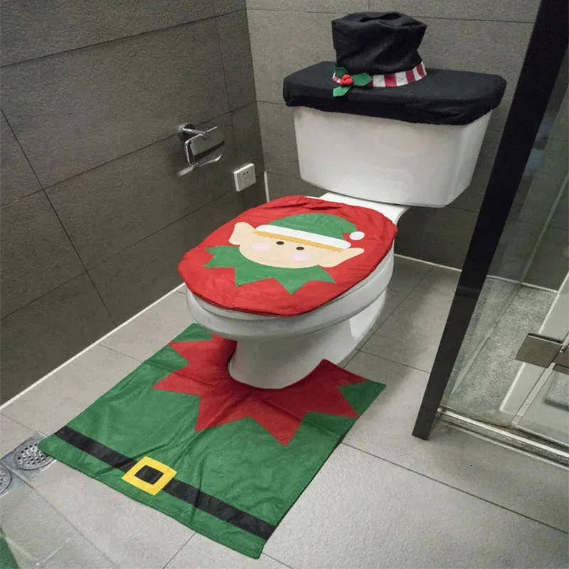 Christmas Santa Toilet Cover Set Snowman, Deer, Elf, Santa Claus