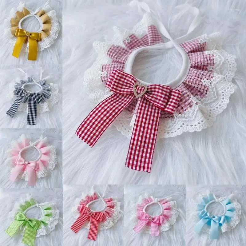 Hundkläder Plaid Bow Bibbs krage spetsar halsduk tvättbara bowties kerchief bandanas valp katt halsband husdjur tillbehör