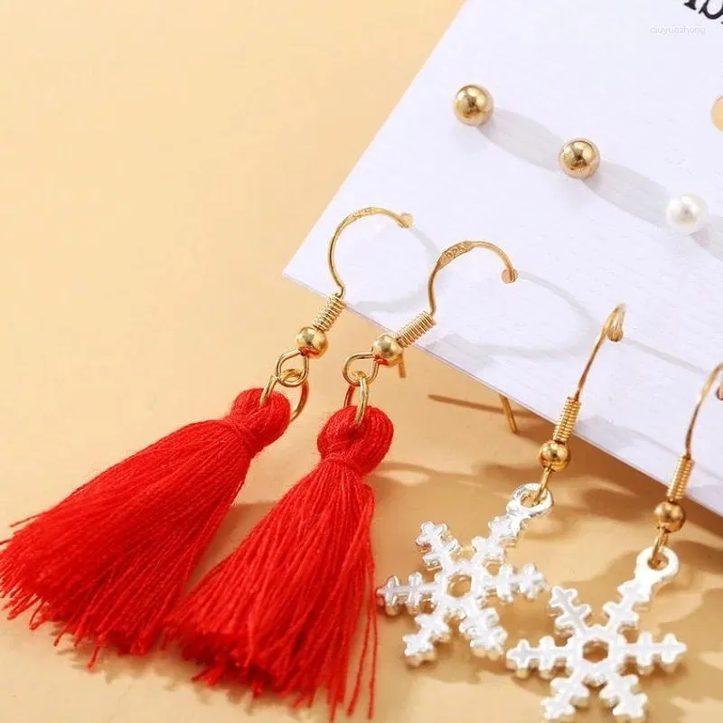 Dangle Earrings 2023 Women Jeweler Gothic Christmas Ear Rings Vintage Pearl Tassel Snowflake Stud 6 Pairs Suit Korean Fashion