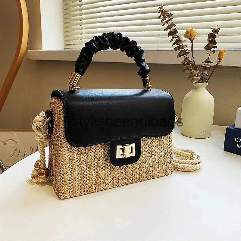 Cross Body Straw Beach Bag for Summer Pleated Handle Luxury Designer Bag Color Crossbody Purse and Handbag Lady Bolsosstylisheendibags