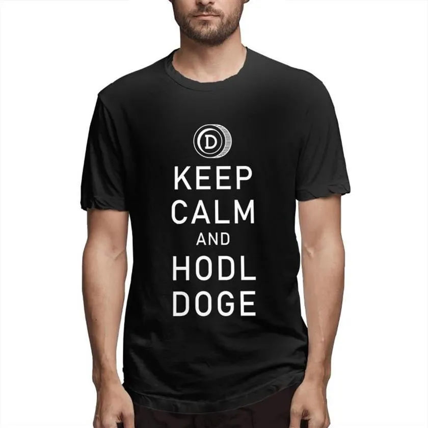 Camisetas masculinas Dogecoin Mantenha a calma e Hodl Doge Crypto Engraçado Camiseta gráfica de manga curta Tops284p