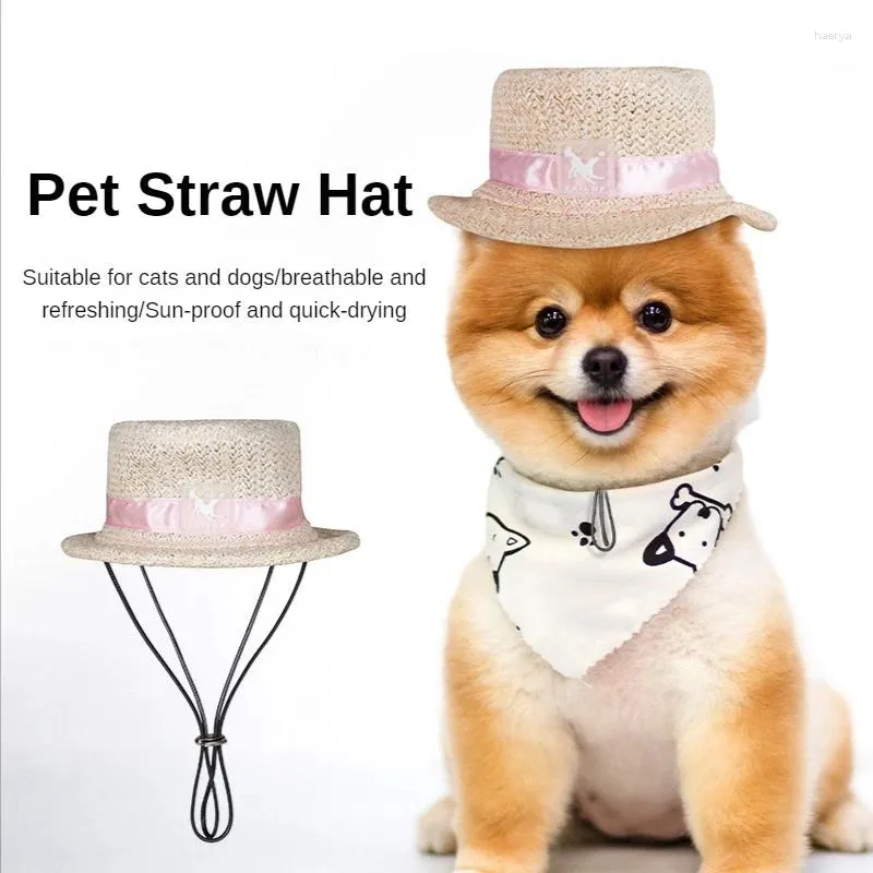 Vestuário para cães Chapéu de palha para animais de estimação Moda Proteção solar Gatos e cães Universal Bowler Ear-cobrindo Viagem Tecido