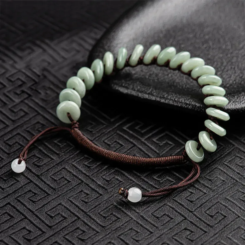 Natural Emerald Safety Clasp Rope Ice Light Green Jade Hand Woven Bracelet Women's Style Jewelry