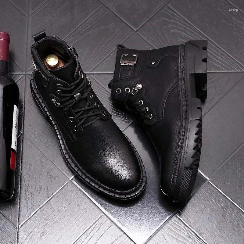 Punk Erkek Moda İnek Giyim 465 Bot Gece Kulübü Deri Siyah Platform Ayakkabı Gelgit Yakışıklı Kovboy Boot Bahar Sonbahar Ayak Bileği Botas Adam Erkek Boy