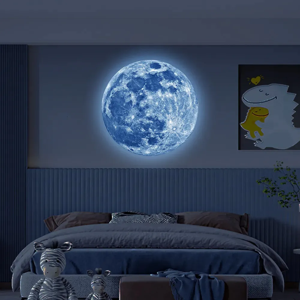 Stickers muraux 3D lumineux lune autocollant esthétique décor PVC fluorescent lueur dans le noir créatif enfant chambre 231017