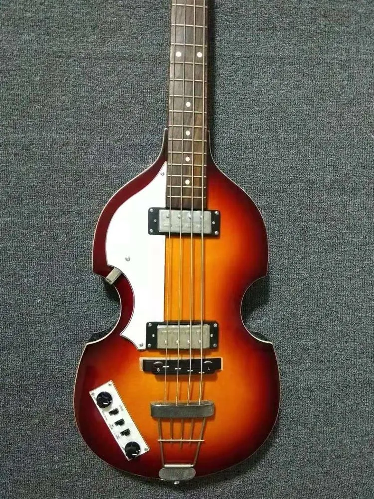 Elektrische gitaar bas 4-snarige sunburst linkshandige vioolbas