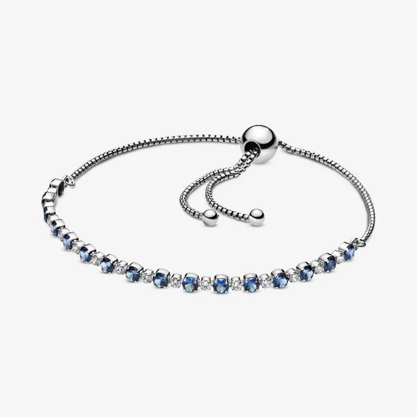 Blauw en helder Sparkle Slider Link armband 100% 925 sterling zilver verstelbare Cubic Zirconia ketting voor dames mode bruiloft Eng191z