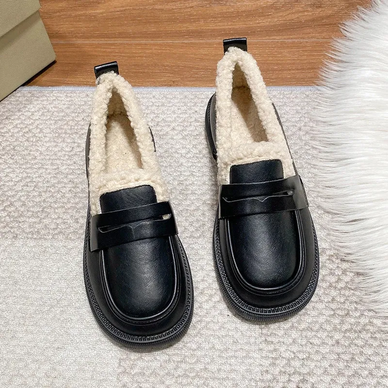 Dress Shoes Shoes Woman Female Footwear Casual Sneaker Loafers Shallow Mouth Round Toe Dress Boat Winter Rubber Basic 231017