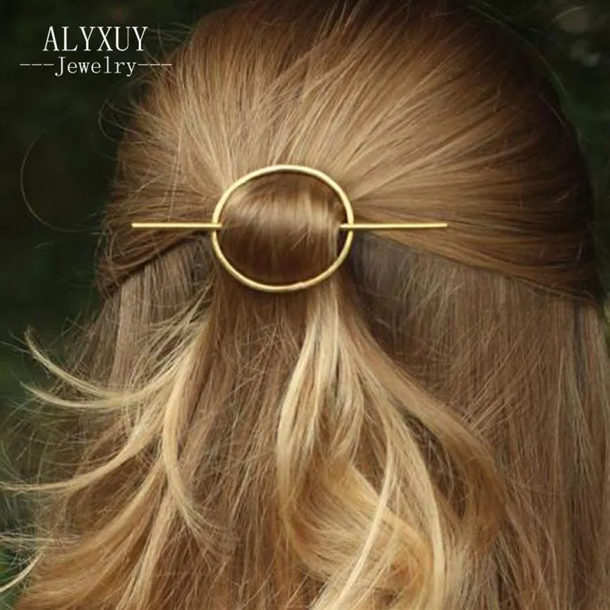 ALYXUY New Fashion Simple Round Hairpins Jewelry Women Girls Metal Circle Hair Clips Wedding Party Hair Accessories H408266P