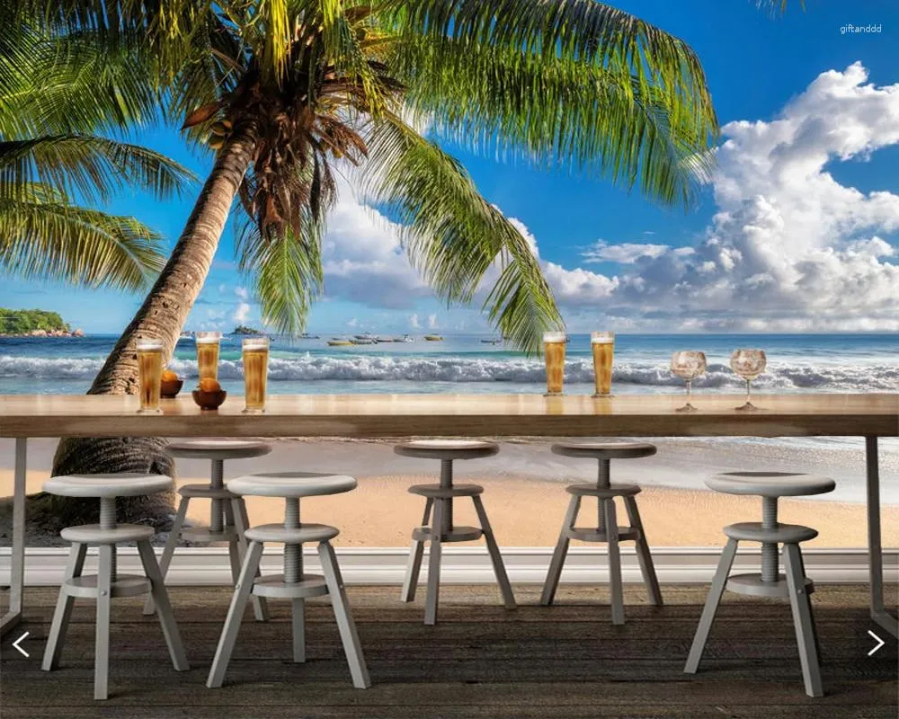 Tapeten Papel De Parede Kokospalme am wunderschönen Strand bei Sonnenaufgang Naturlandschaft Tapete Wohnzimmer Fernseher Sofa Wand Schlafzimmer Wandbild