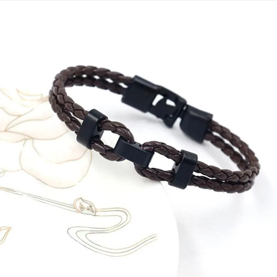 2021 modehandvävda smycken armband flerskikt läder flätat rep armband för män brun svart233e