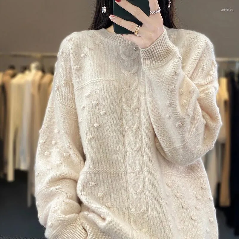 Women's Sweaters 2023 Autumn And Winter Merino Wool Knitted Round Neck Sweater Solid Color Pullover Loose Fashion Jacket