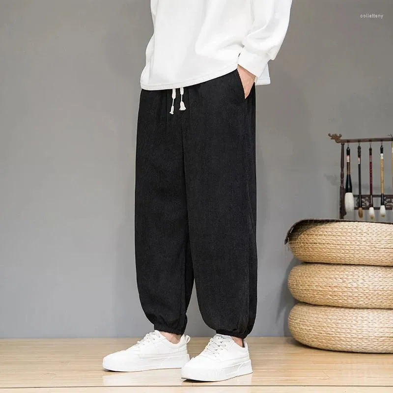 Men's Pants Streetwear Casual Corduroy Solid Color Male Wide Leg Trousers Harajuku Autumn Men Ankle-Length