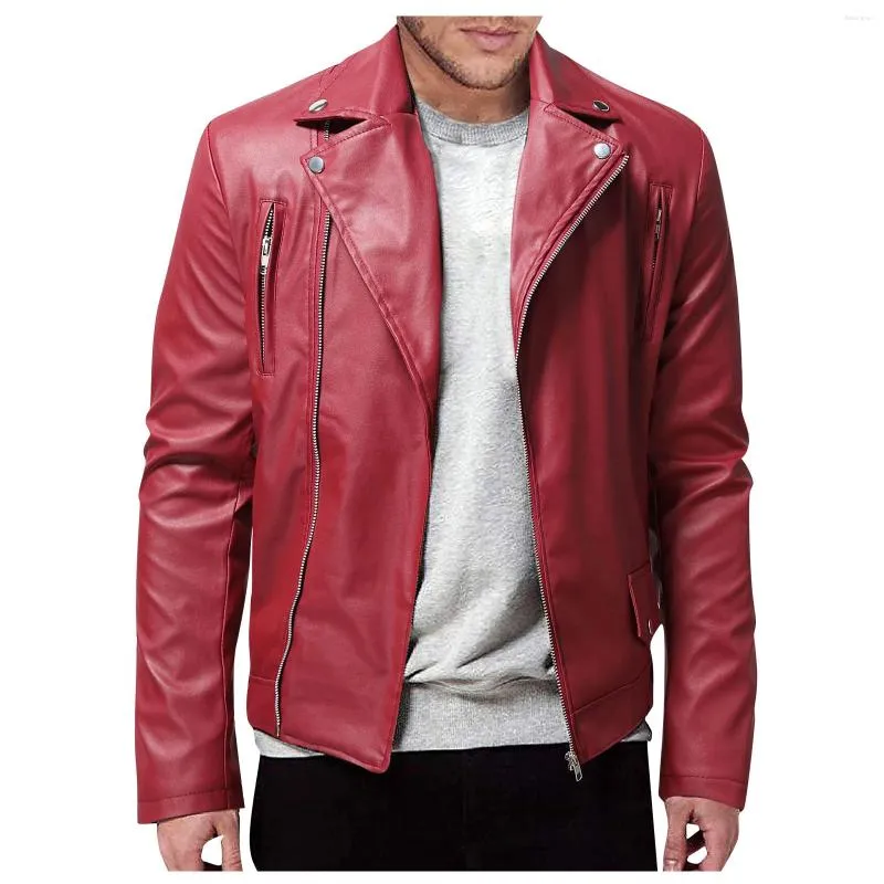Men's Jackets Autumn Casual Fashion Stand Collar Slim PU Leather Jacket Solid Color Men Anti-wind Motorcycle