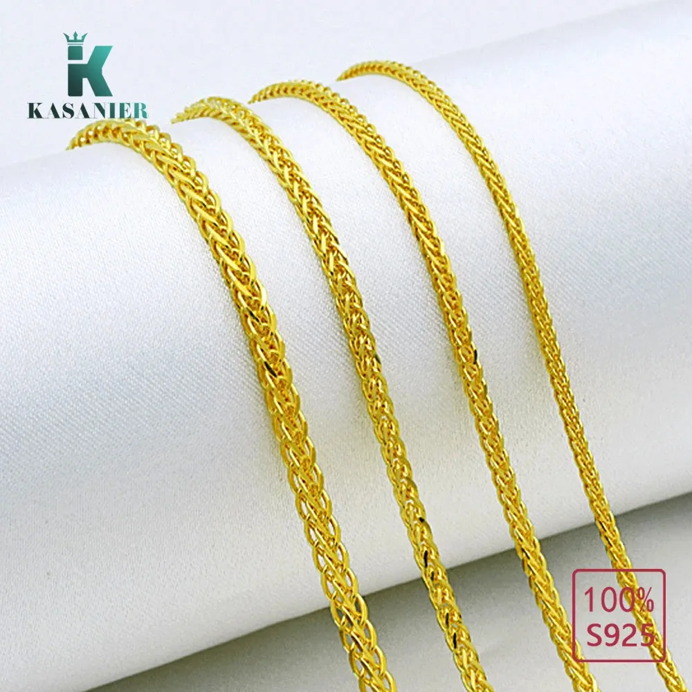 Pendanthalsband Kasanier Real 925 Sterling Silver Woman Twisted Necklace For Girl Böhmen Fashion Sweater Gold Color Chain Accessory 231017