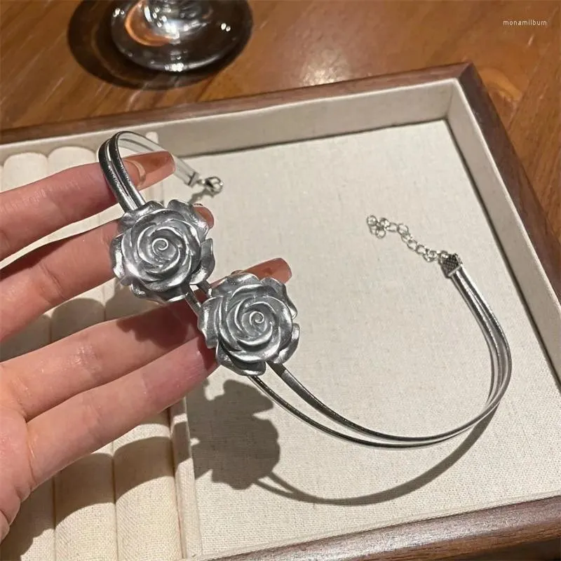 Sinayet şeridi gül çiçek kolye kolye kadınlar için y2k yaka zinciri moda partisi düğün takı estetik hediye