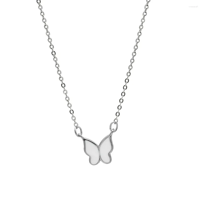 Chains S925 Sterling Silver Simple Personality Drop Glaze Butterfly Clavicle Chain Temperament Female Jewelry