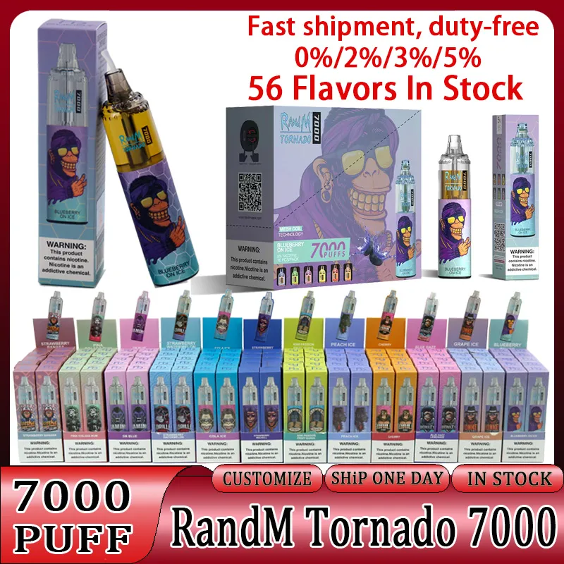 Original RandM Tornado Puff 7000 Puffs 7K Desechables Vapes Pen Puff 7000 Cigarrillos electrónicos 14 ml Pod Mesh Coil 6 RGB Recargable Aire ajustable 0% 2% 3% 5% Dispositivo