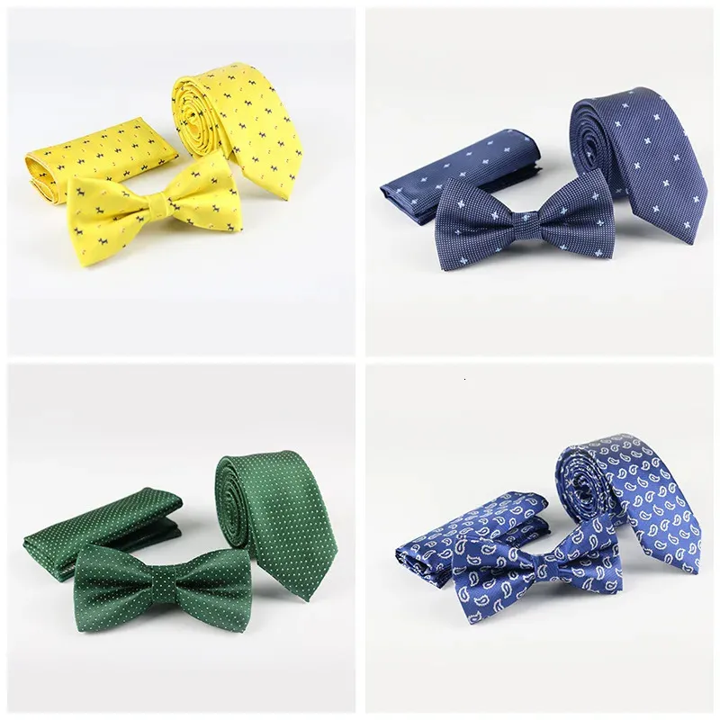 Neck Ties 3PCS Dot Polyester Men's Tie Bowtie and Pocket Square Set Pre-Tied Gift Wedding Business Casual 231013