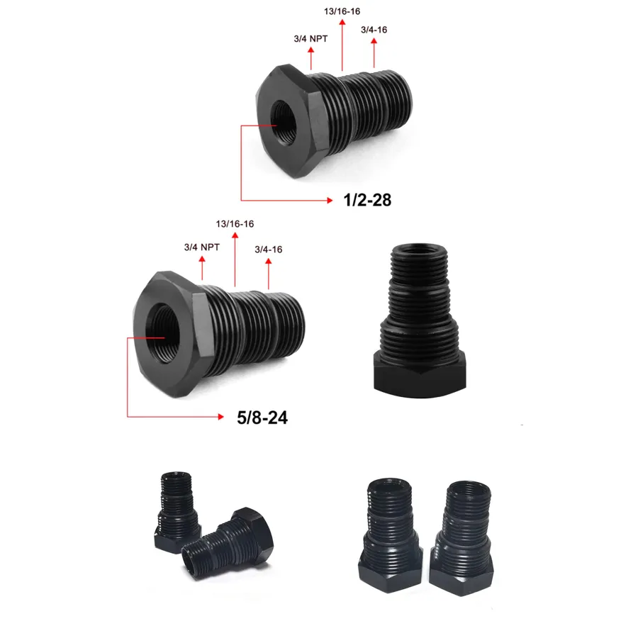 Adaptateur de filtre à carburant, connecteur trois en un, en alliage d'aluminium 5/8-24 ou 1/2-28NPT