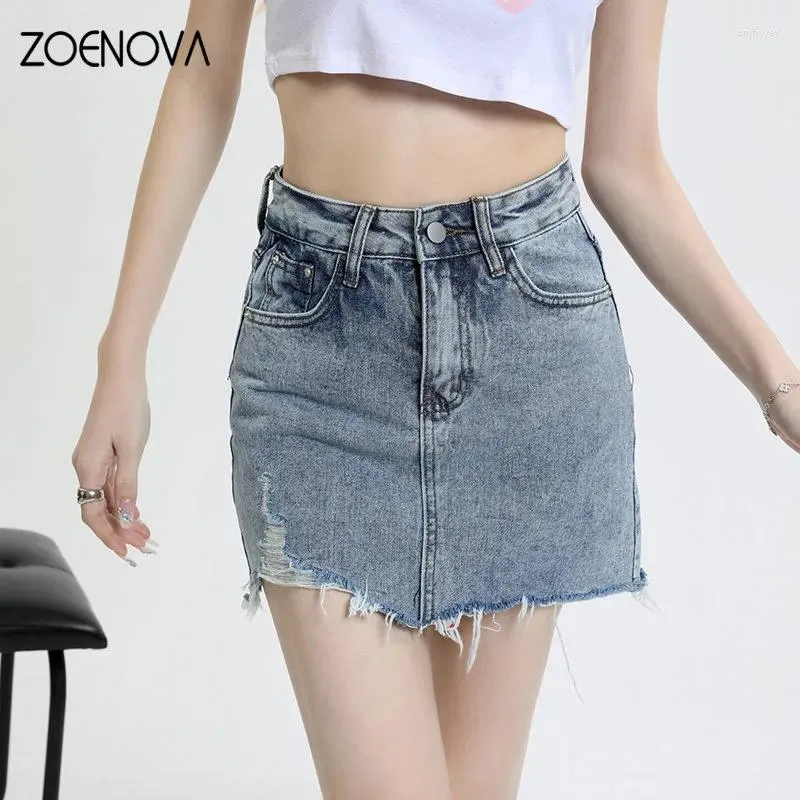 Jupes Zoenova 2023 Y2K Chic Printemps Été Spicy Girls Une ligne Super Shorts Stretch Denim Jupe Fesse Pantalon De Levage Vêtements Micro