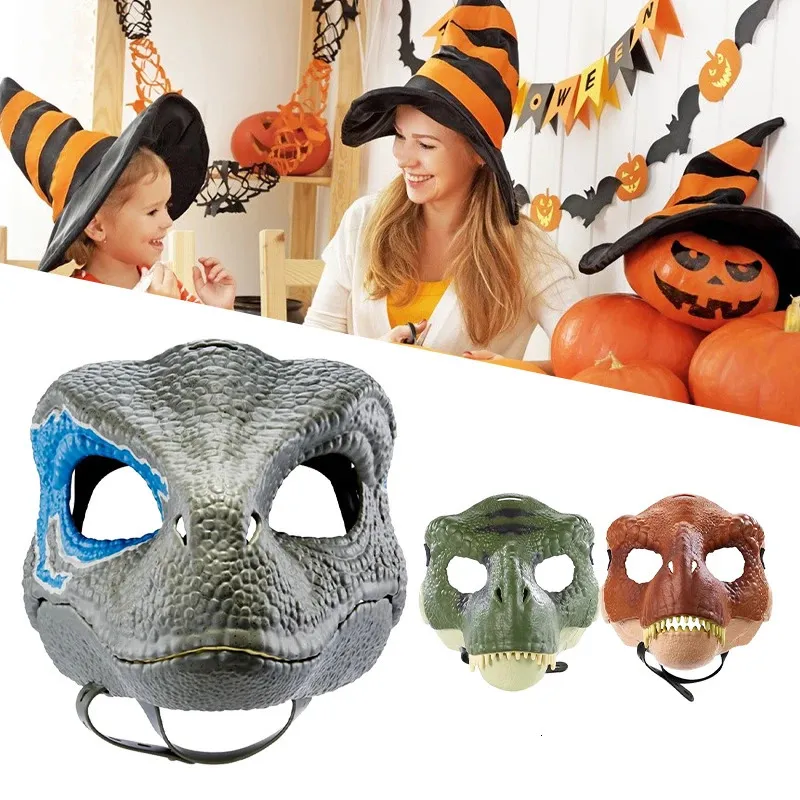 Giocattoli di Halloween Drago Maschera di dinosauro Bocca aperta Lattice Orrore Dinosauro Copricapo Halloween Party Cosplay Decor Giocattolo Mascella mobile Dino Maschera Regalo per bambini 231016