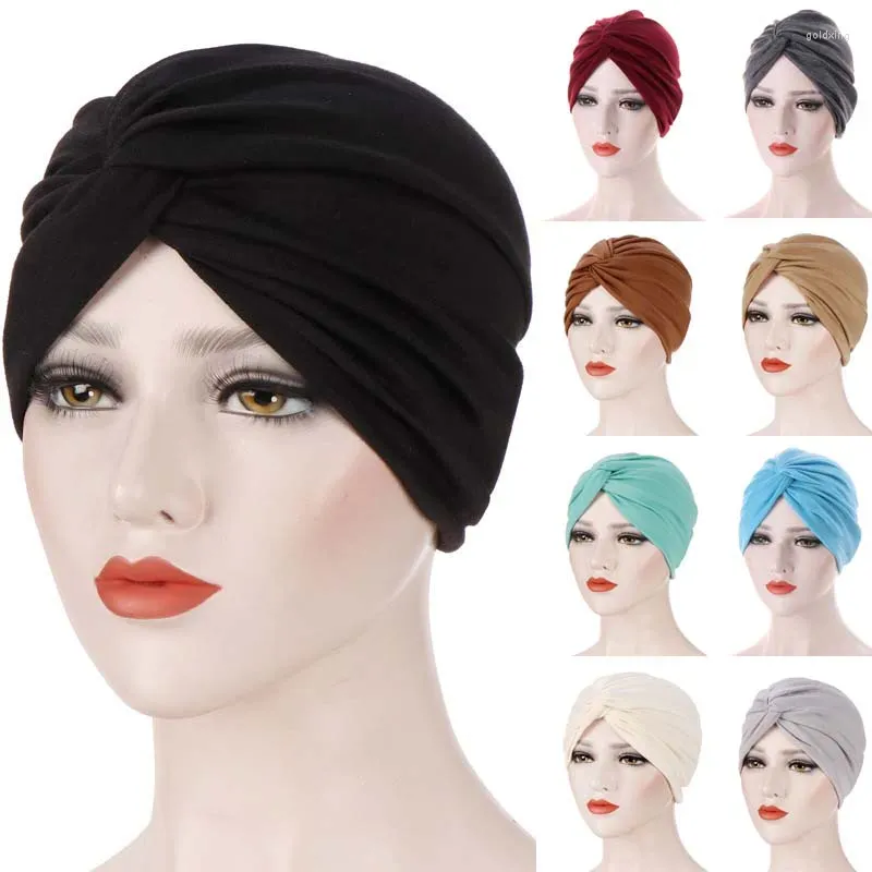 Vêtements ethniques Femmes Twisted Bow Jersey Intérieur Hijab Solide Couleur Doux Facile Cap Musulman Mode Turban Bandeau Élastique Chemo Chapeaux Accessoires