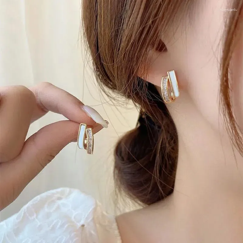 Stud Earrings Korean Earring Claw Ear Hook For Women White Enamel Gold Color Fashion Jewelry Christmas Gift