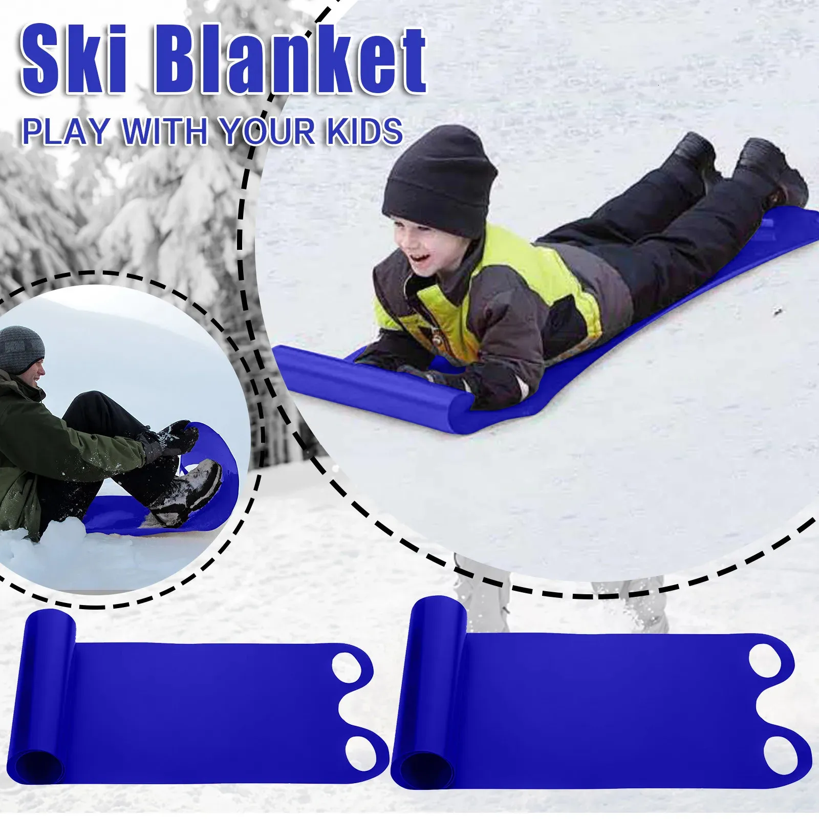 Weloille Snow Sled Board For Kids Outdoor Winter Plastic Skiing Boards With Handle Portable Downhill Sleds Snowboard Sleigh For Kids Snow Grass