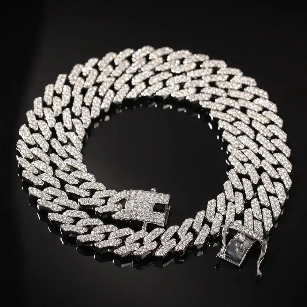 Chokers P C Micro Paved 12mm S-Link Miami Cuban Necklaces Hiphop Mens Iced Rhinestones Fashion Jewelry Drop 231016