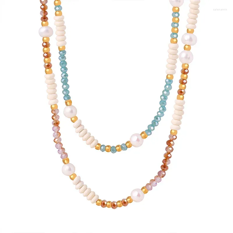 Chaînes de haute qualité saphir rose perle d'eau douce vintage unique perles de pierre de verre collier bijoux pour femmes cadeau de fête