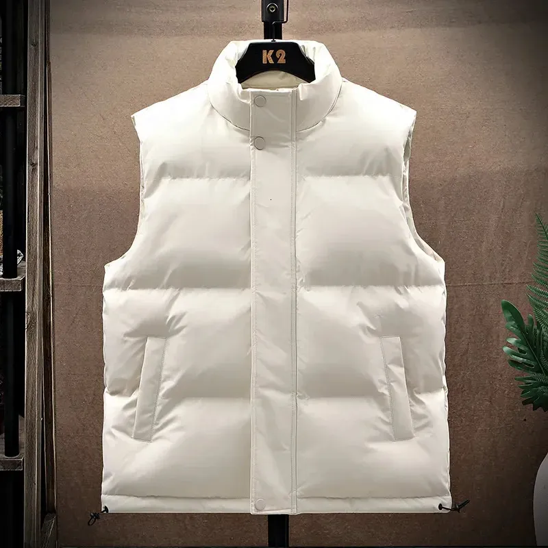 Męskie kamizelki męskie kamizelki jesień zima wielka kamizelka kamizelka kurtka bez rękawów solidny kolor biały puffer kurtka streetwear mody 231017