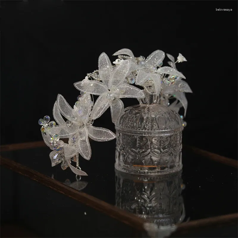 Hair Clips Exquistite Shinny Leaves Flowers Brides Crown Prom Tiaras Headpieces Wedding Accessory