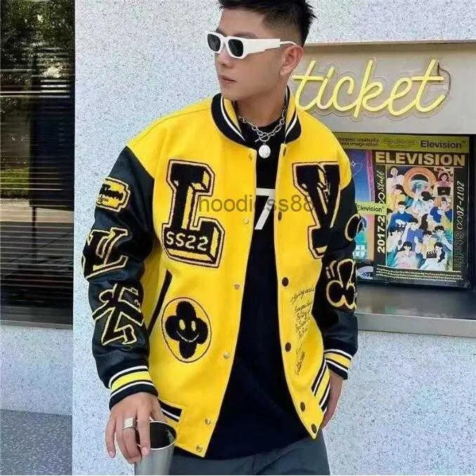 2023 Hommes Designer Coton Manteau Baseball Veste Coupe-Vent Coupe-Vent Varsity Lightning Lettre Couture Simple Boutonnage Couleur Bloc Col Montant Bomber Shark A2