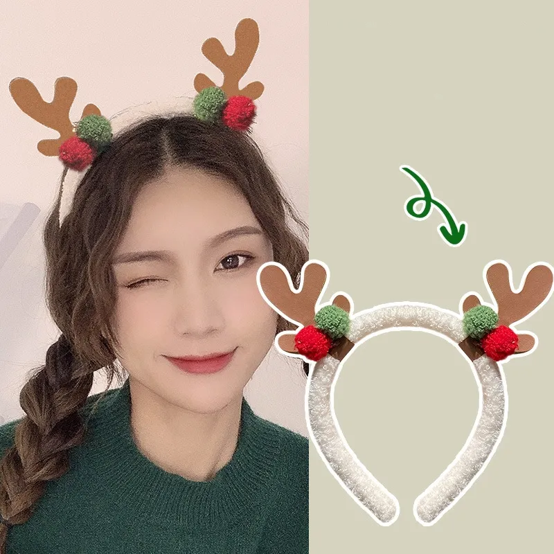 Bandeau de Noël Elk Arbre de Noël Fluffy Oreille Bandeaux Paillettes Coiffe Costume Cosplay Hairband Femme Cadeaux de Noël Party Favor Q650