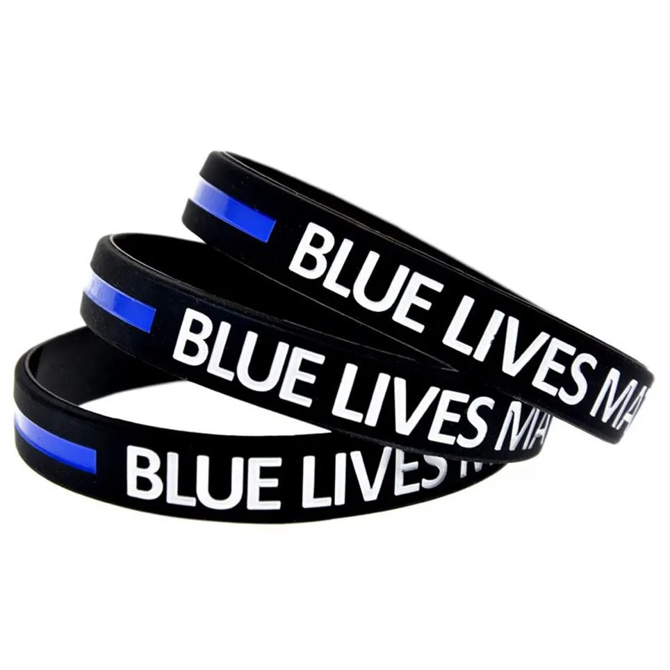 1PC Blue Lives Matter Silicone Rubber Wristband Soft And Flexible Black Adult Size Classic Decoration Logo256x