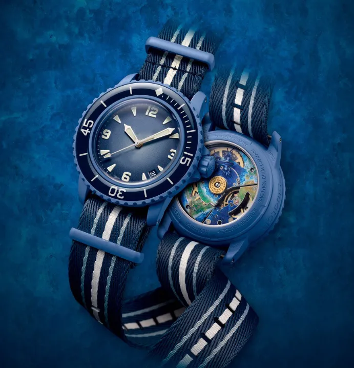 Relógio masculino máquinas esportivas oceano relógio biocerâmica cinco oceano função completa cinto de náilon transparente capa traseira relógio de luxo