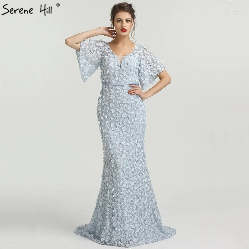 Robes de soirée sexy sirène manches courtes luxe soirée fleurs dentelle perles mode élégante robe formelle 2023 Serene Hill LA6311