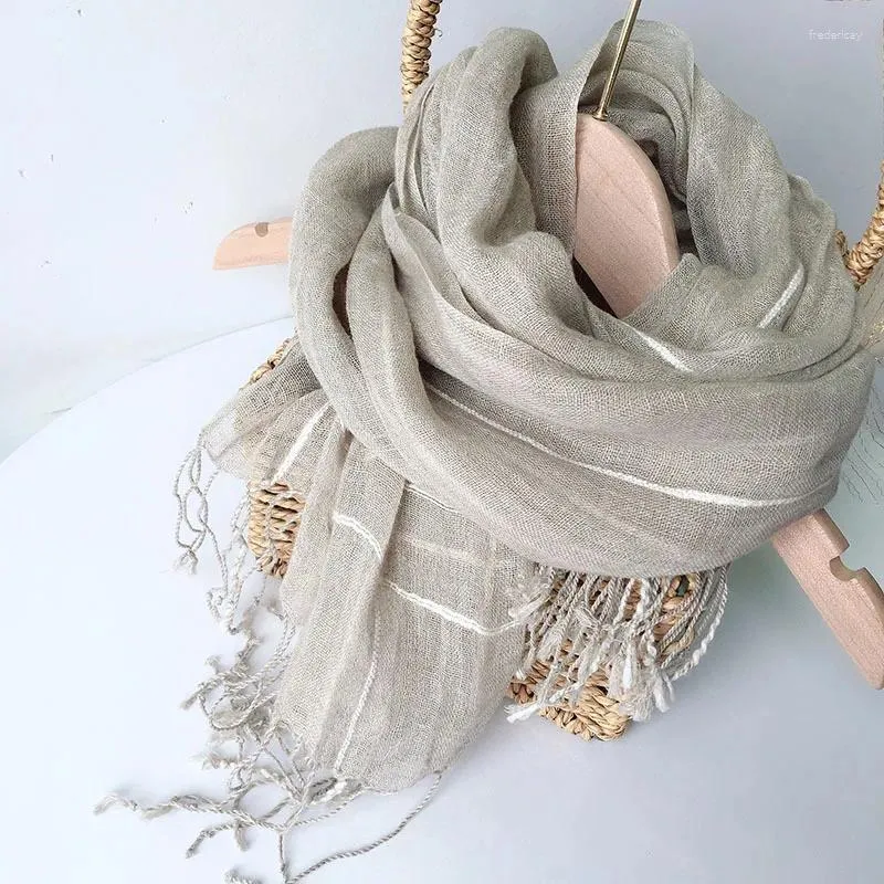 Scarves Spring And Summer Women Pure Linen Scarf Thin Versatile Breathable Shawl Tassel