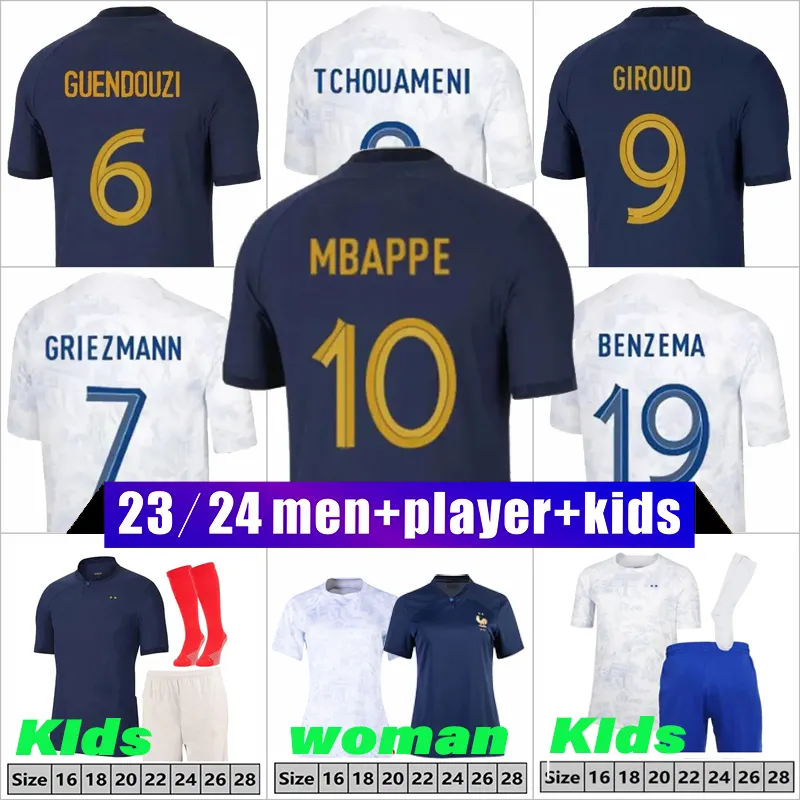 French Men Women / Kids Kit Football Shirt BENZEMA 2023 2024 MBAPPE ...