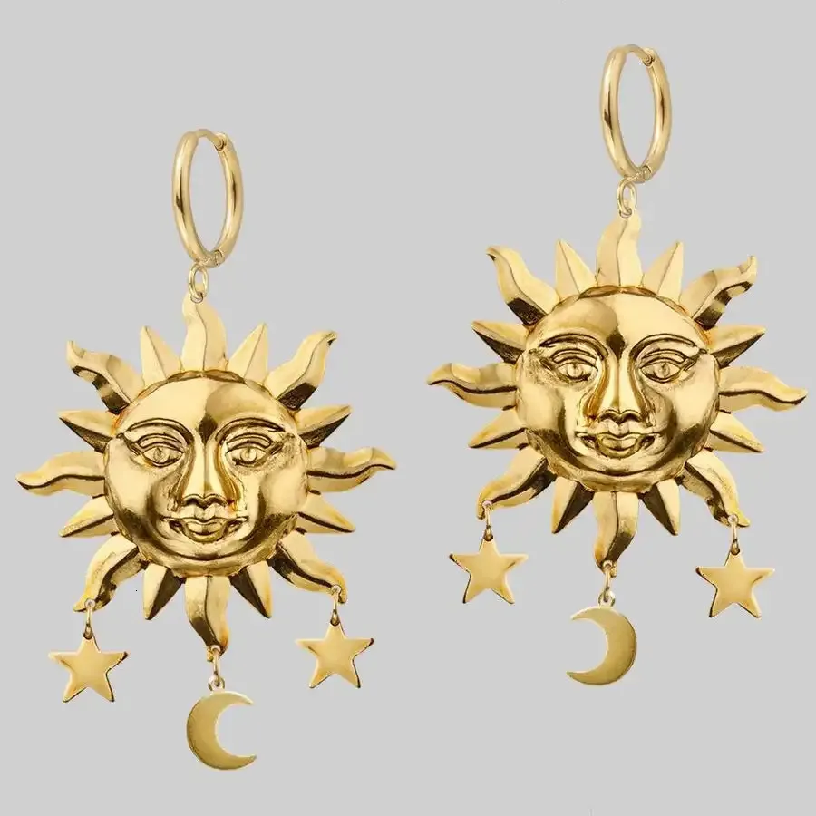 Charm Sun and Moon Hoop أقراط الأطواق القوطيات القوطية 231016