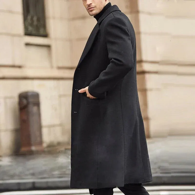 YESMOLA Mens Autumn Winter Wool Blend Overcoat: Timeless Long