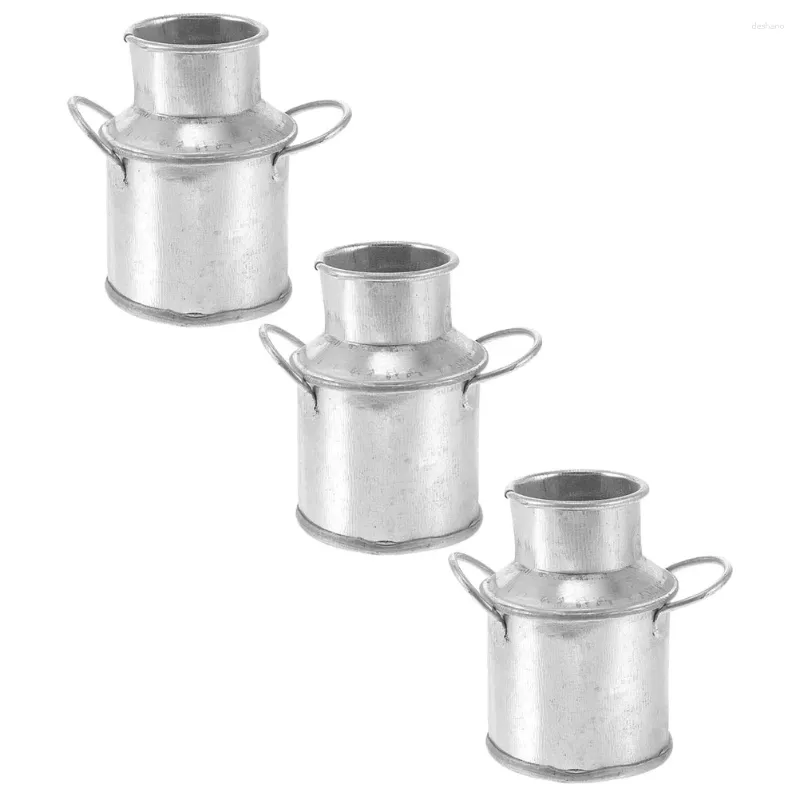 Jarrones 3 PCS Jarra de leche Cubo de hojalata Pequeño Florero Tiny Flower Pot House Flores Hierro Niño Niños Artesanía