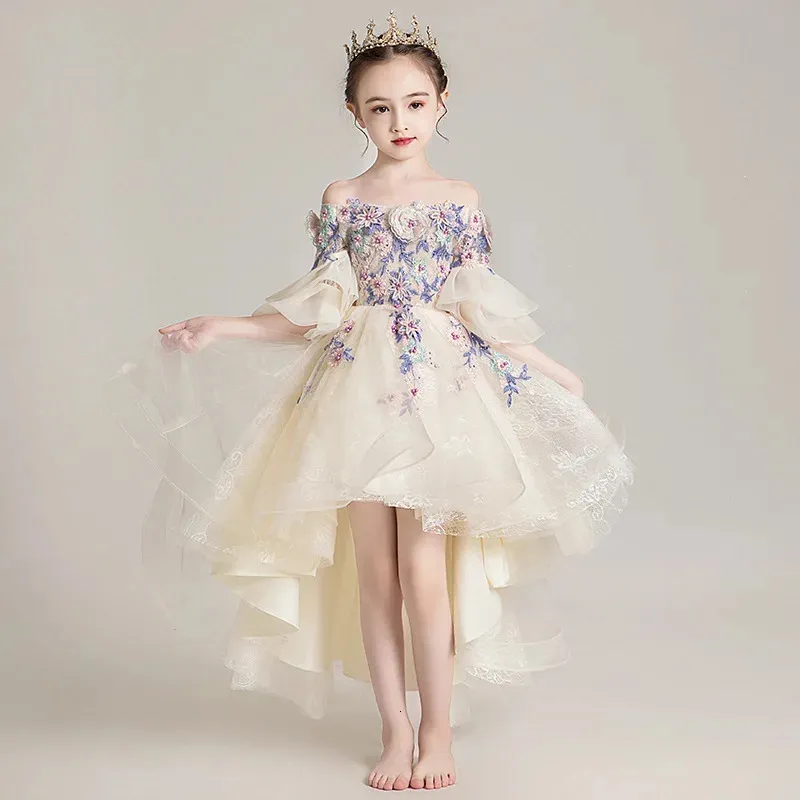 Robes de fille Robe d'enfants pour les filles Costumes de mariage anniversaire année fête queue soirée élégante princesse été robe pour enfants 4-12 ans 231016